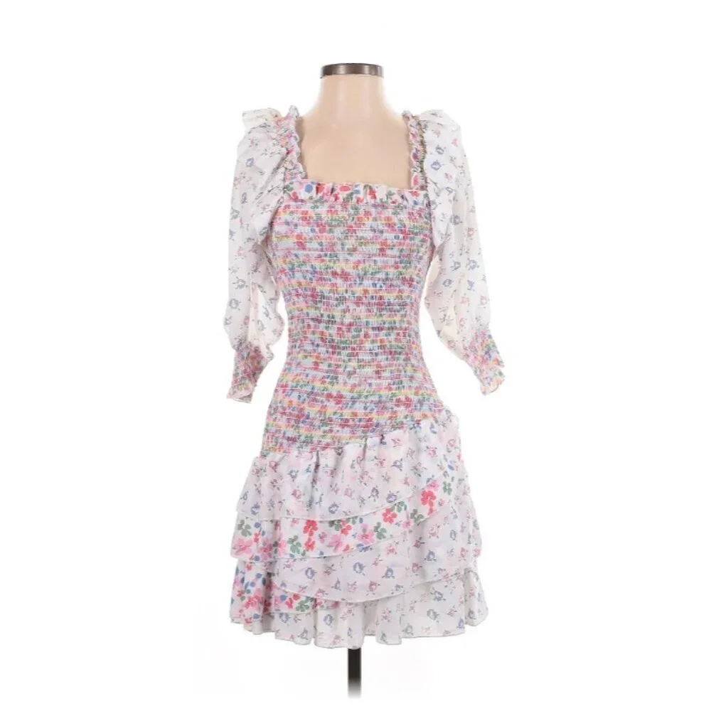 70°F/21°C Women's Puffy Sleeve Princess Tulle Mini Dress Size S Coquette Floral
